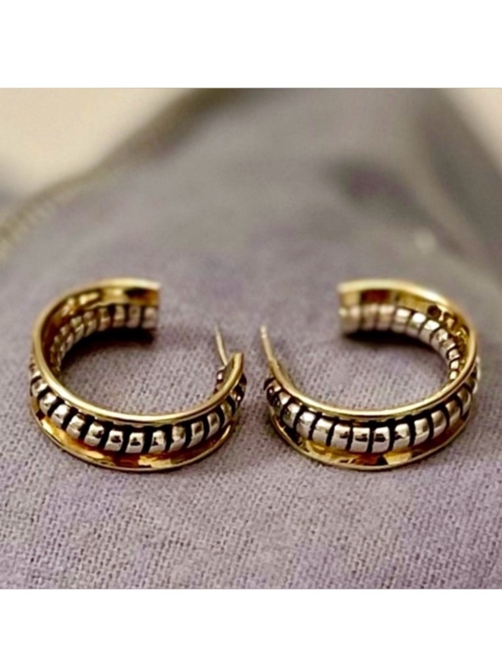 Silpada Sterling Silver Brass Coil Rope Hoop Earrings • LIKE NEW NEVER WORN